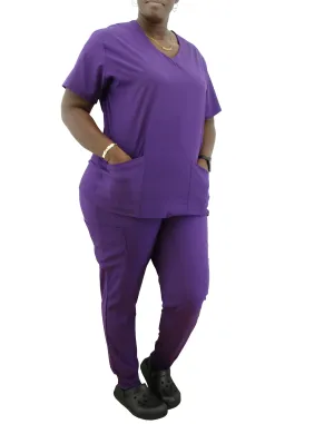 1503EGGPLANT, Just Scrubs, 2pc Jogger Pants Scrub Set-Eggplant (S-2XL)