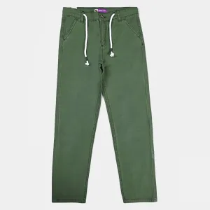 Boys Cotton Slub Pant Club-Olive