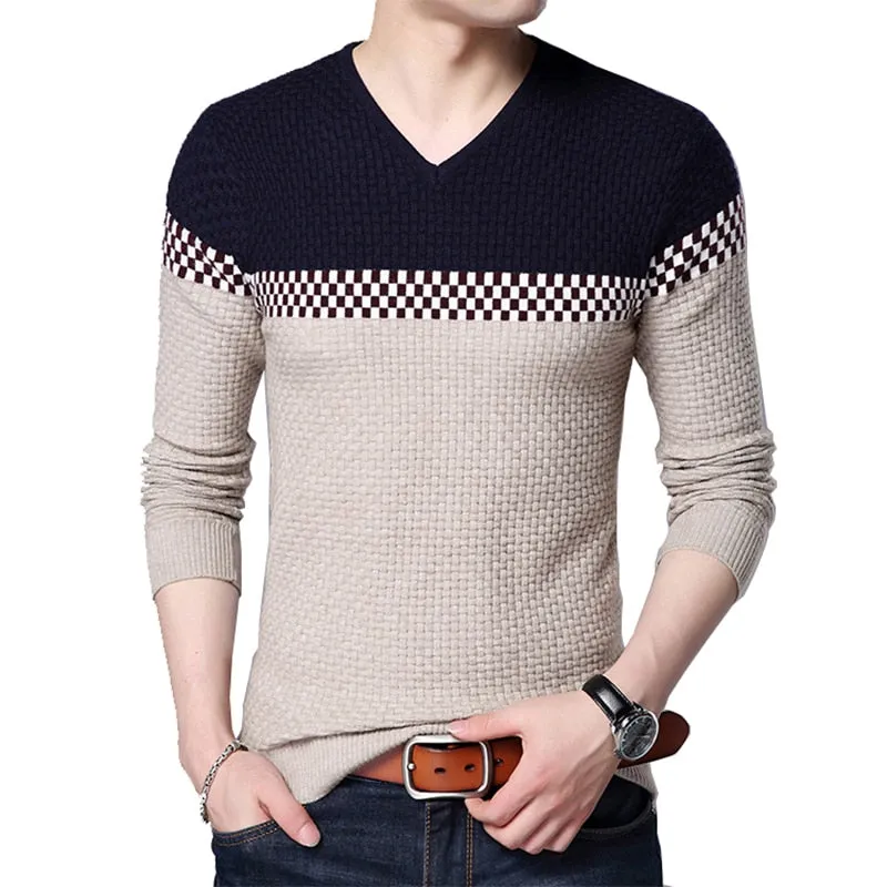 BROWON Men Brand Sweater 2022 Sweater Business Leisure Sweater Pullover V-neck Mens Fit Slim Sweaters Knitted for Man