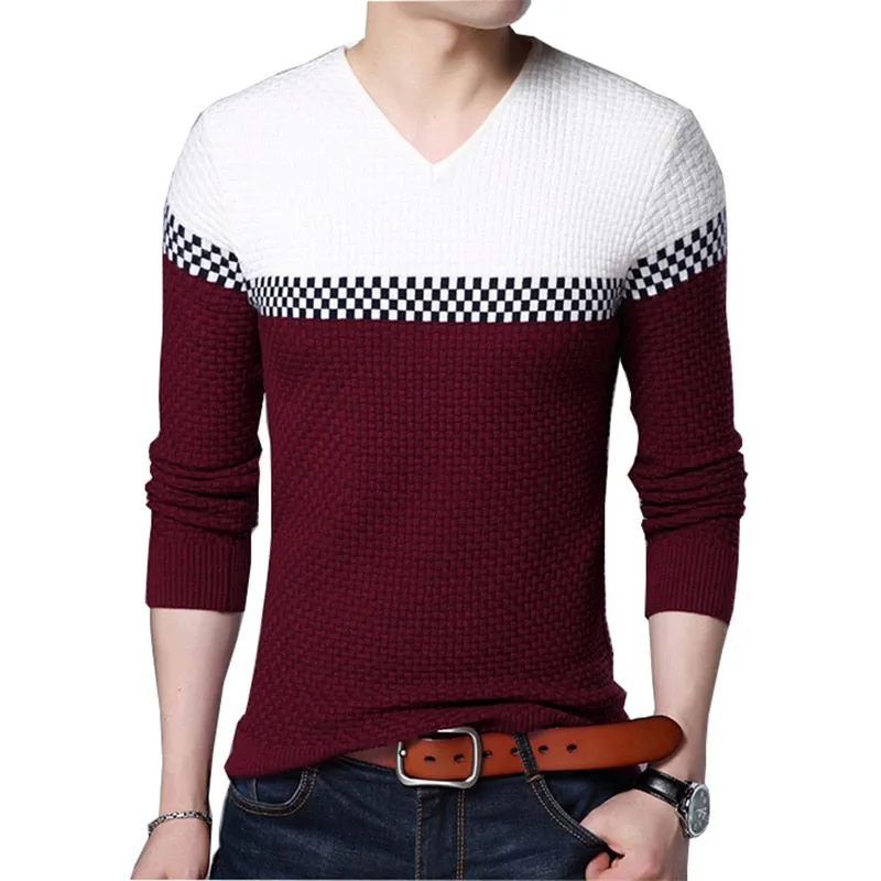 BROWON Men Brand Sweater 2022 Sweater Business Leisure Sweater Pullover V-neck Mens Fit Slim Sweaters Knitted for Man