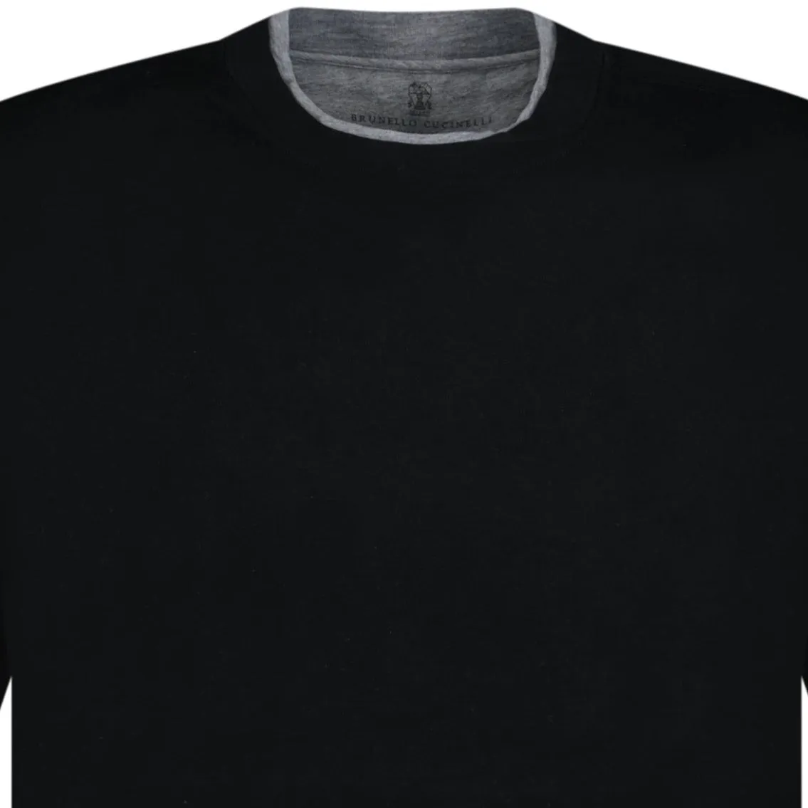 BRUNELLO CUCINELLI DOUBLE CREW NECK T-SHIRT BLACK & GREY