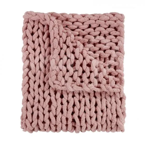 Chenille Chunky Knit Throw ~ Blush