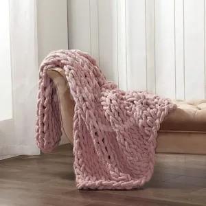 Chenille Chunky Knit Throw ~ Blush