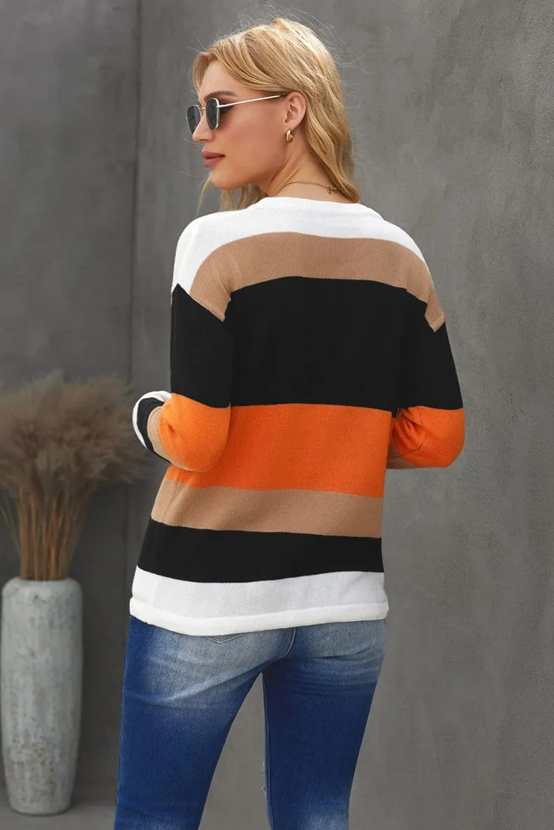 Color Block Striped Fall Sweater