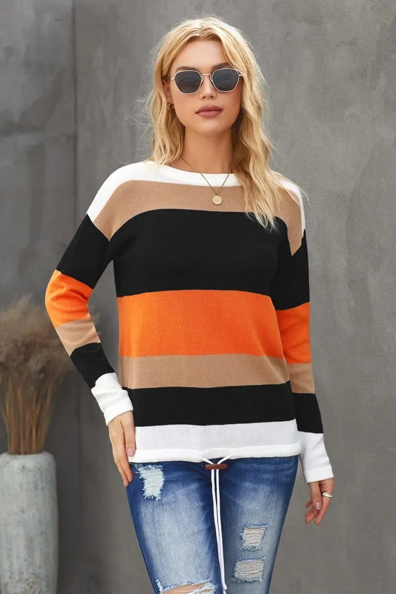 Color Block Striped Fall Sweater