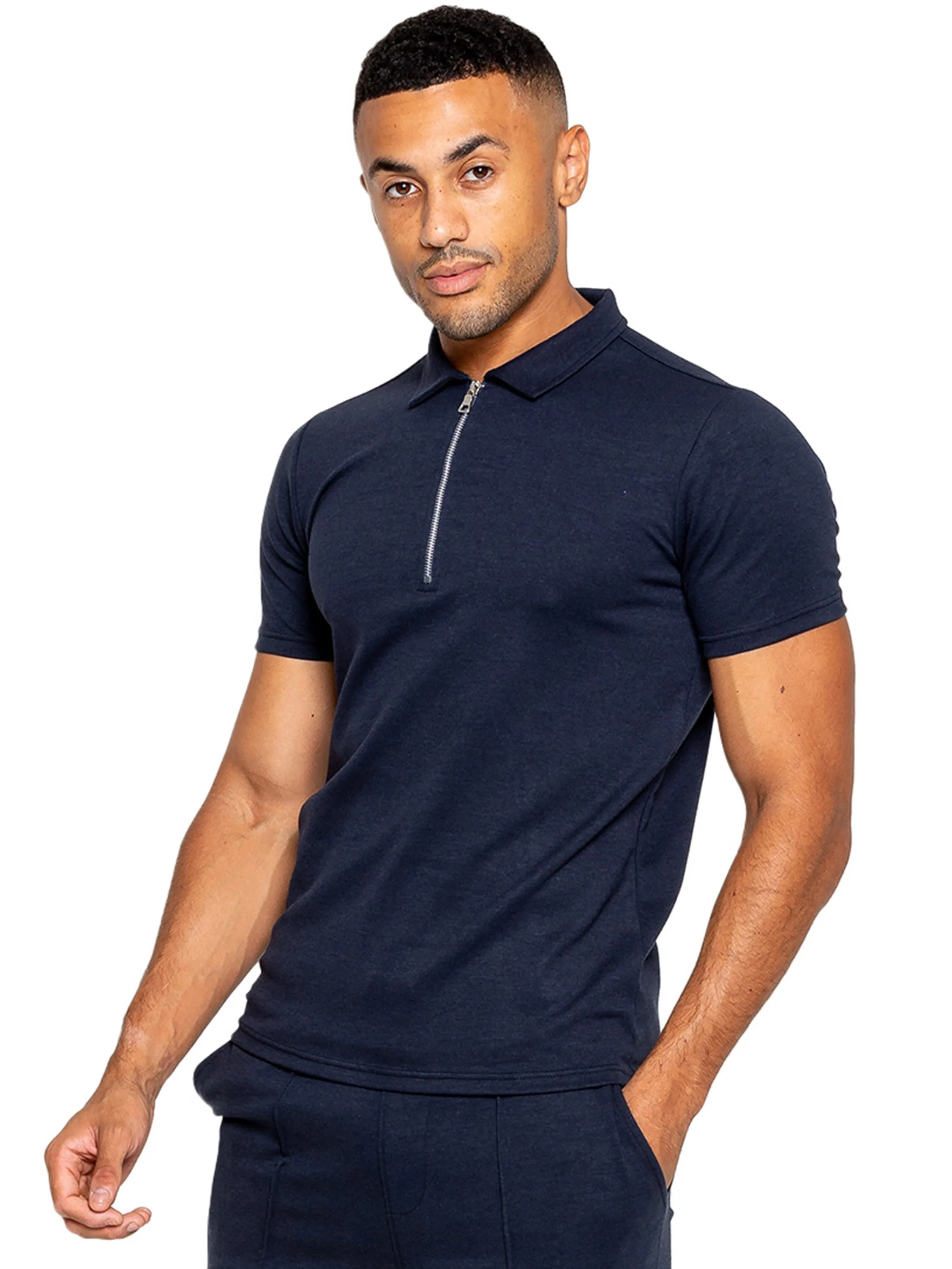 Enzo | Mens Zip Up Polo Shirt