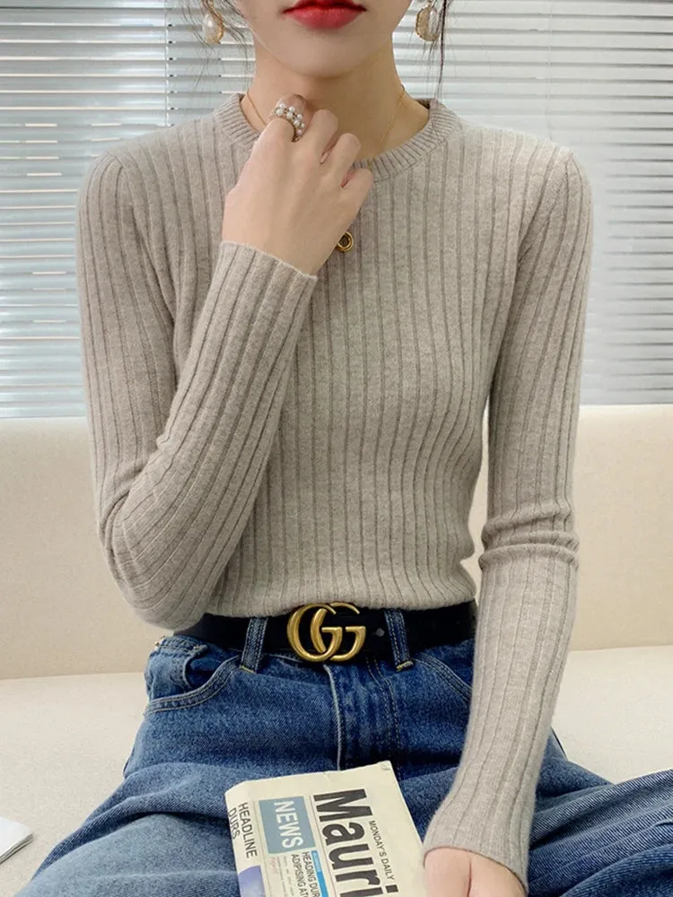 Fashion Ribbed Women Sweater Knitted Soft Pullovers Jumpers Basic Solid Soft Long Sleeve Sweaters For Women Autumn Winter Tops