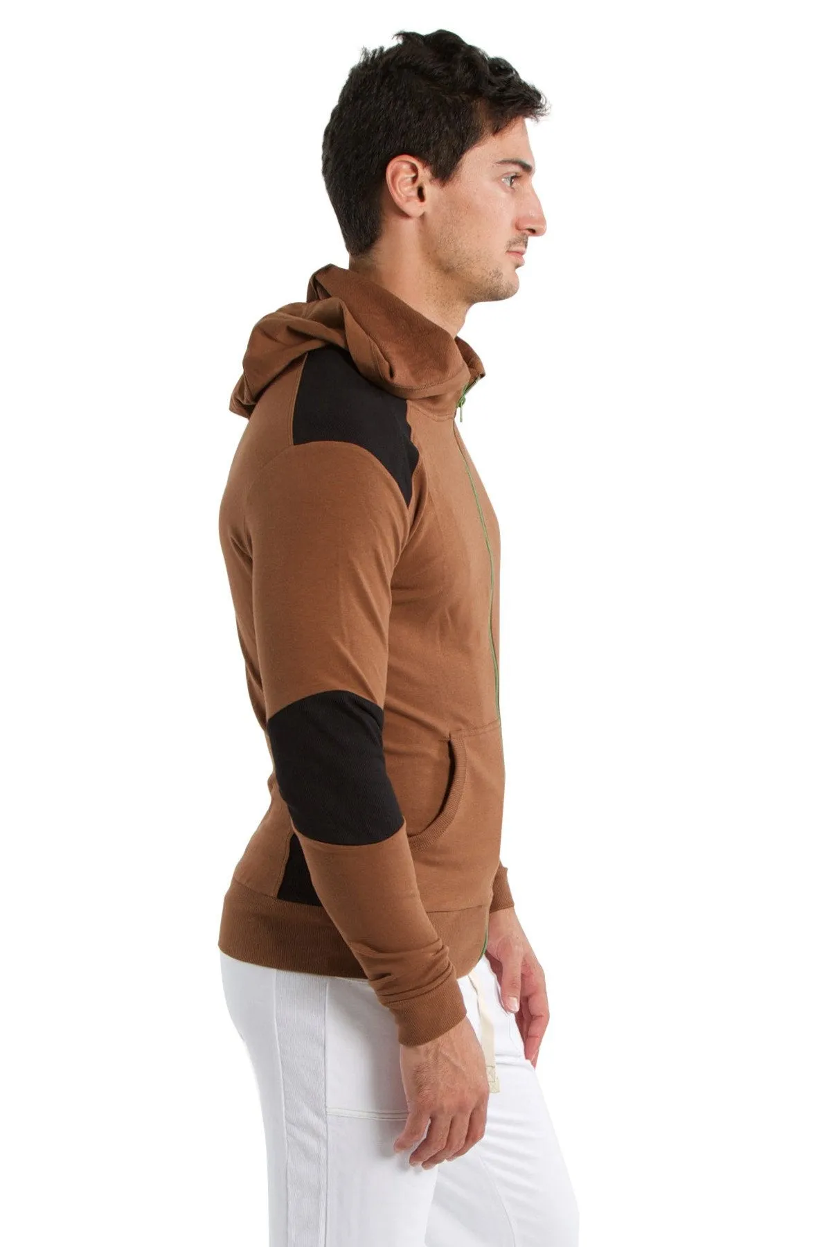 Form-fit Crossover Yoga Track Performance Hoodie (Chocolate w/Black)