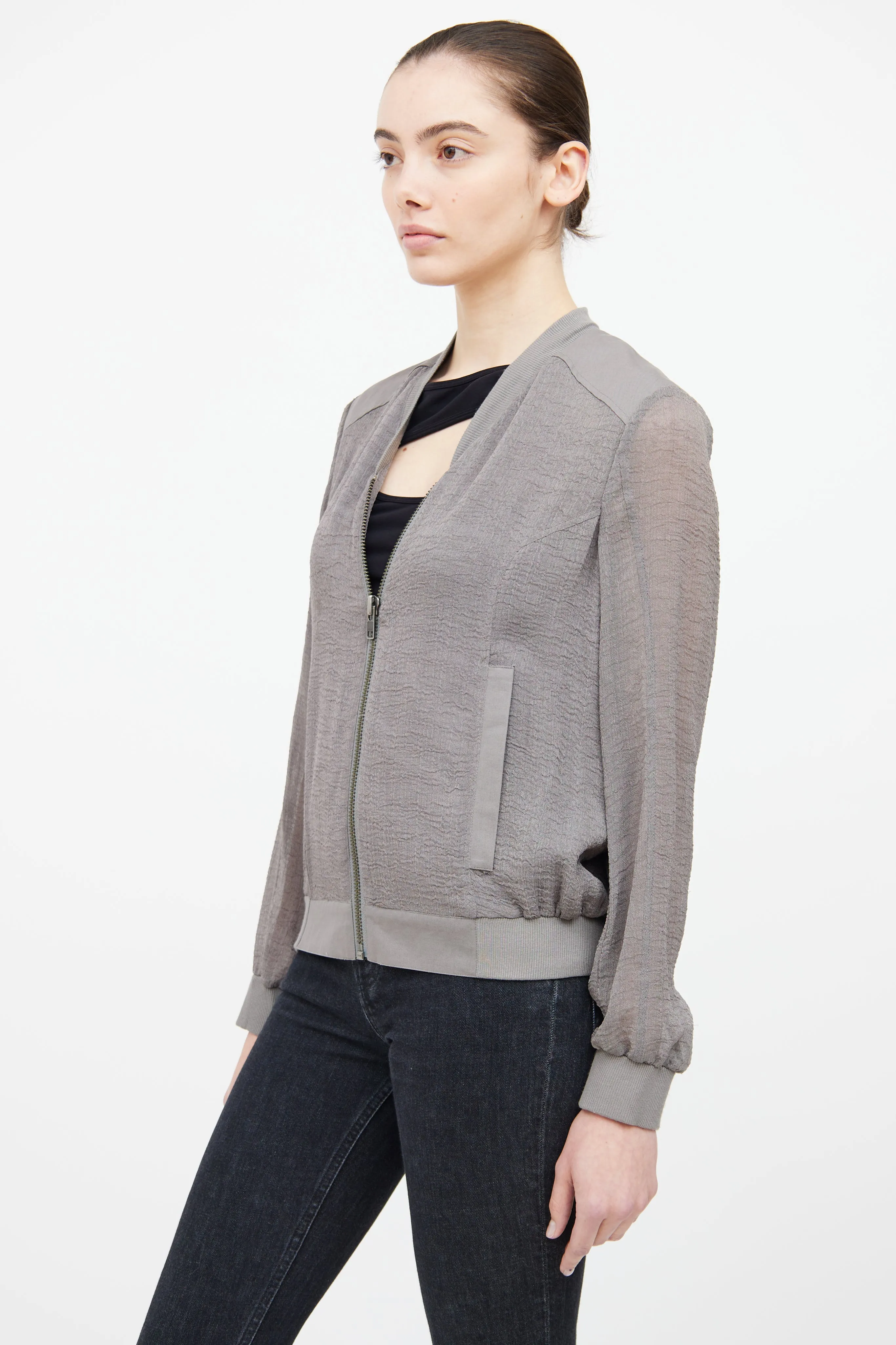 Grey Textured Bomber Jacket