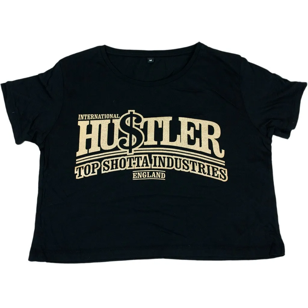 Hustler Womens Black and Gold Crop Top