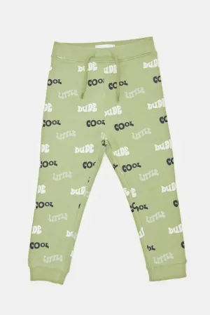 Infant Boys Green Cool Dude Printed Active Pant