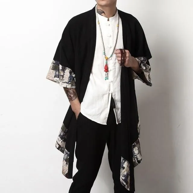 Japanese-Style Half-Sleeve Printed Kimono