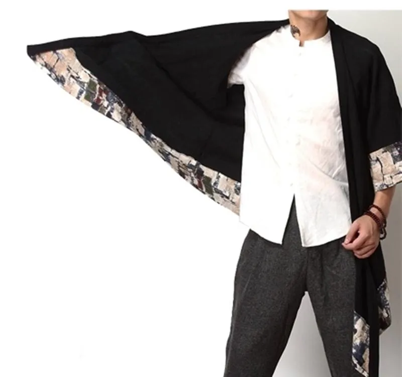 Japanese-Style Half-Sleeve Printed Kimono