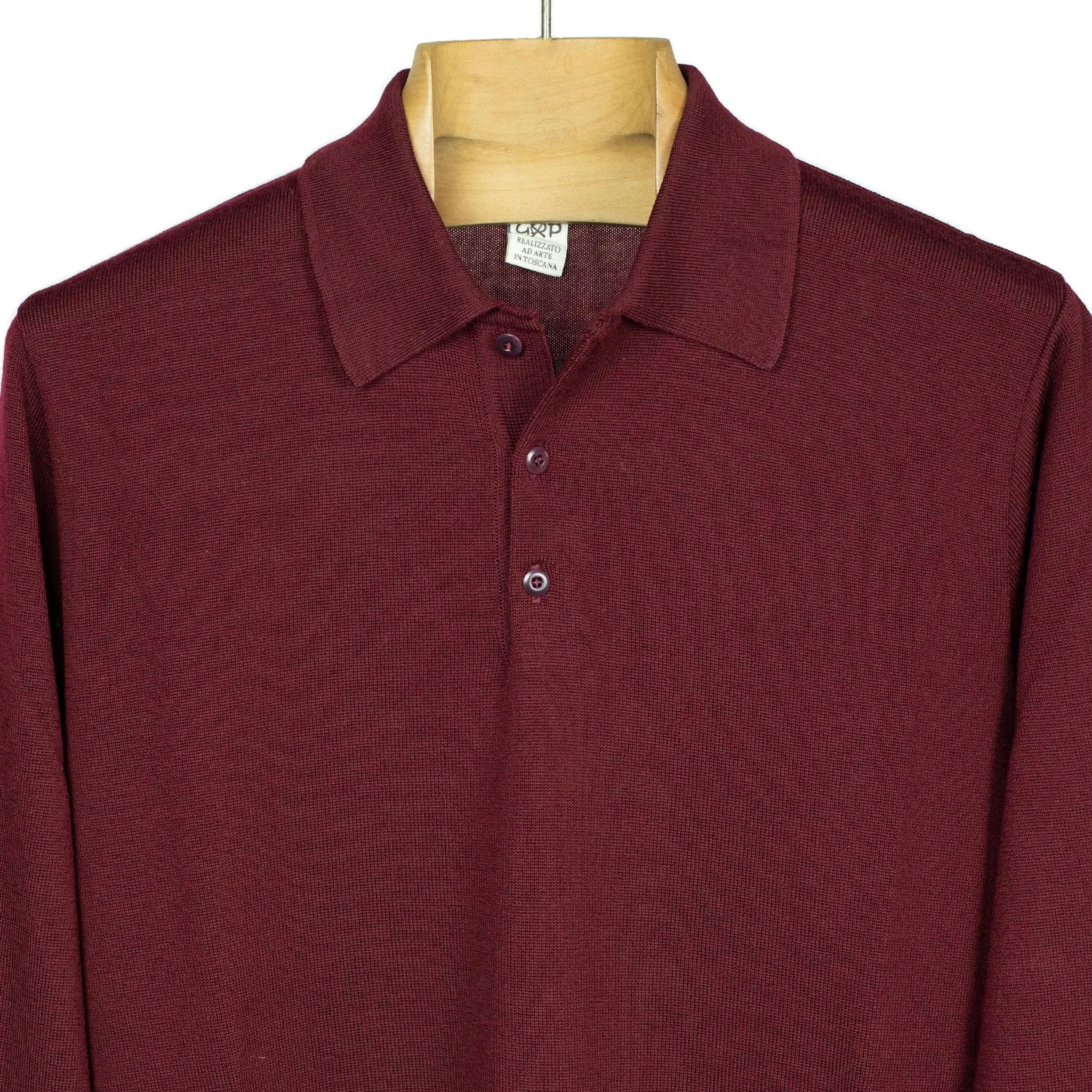 Knit long sleeve polo in burgundy merino wool (restock)