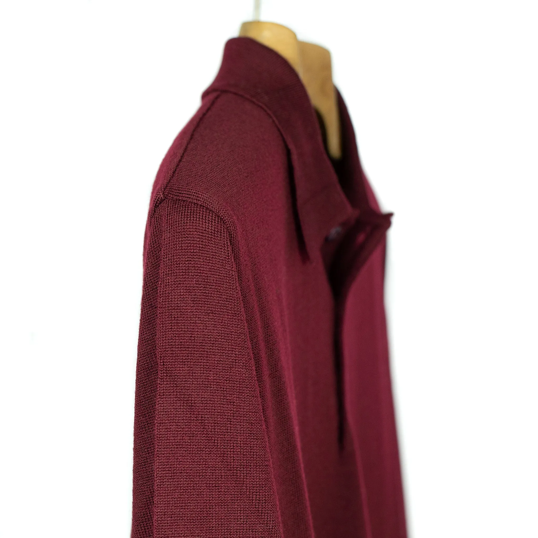 Knit long sleeve polo in burgundy merino wool (restock)