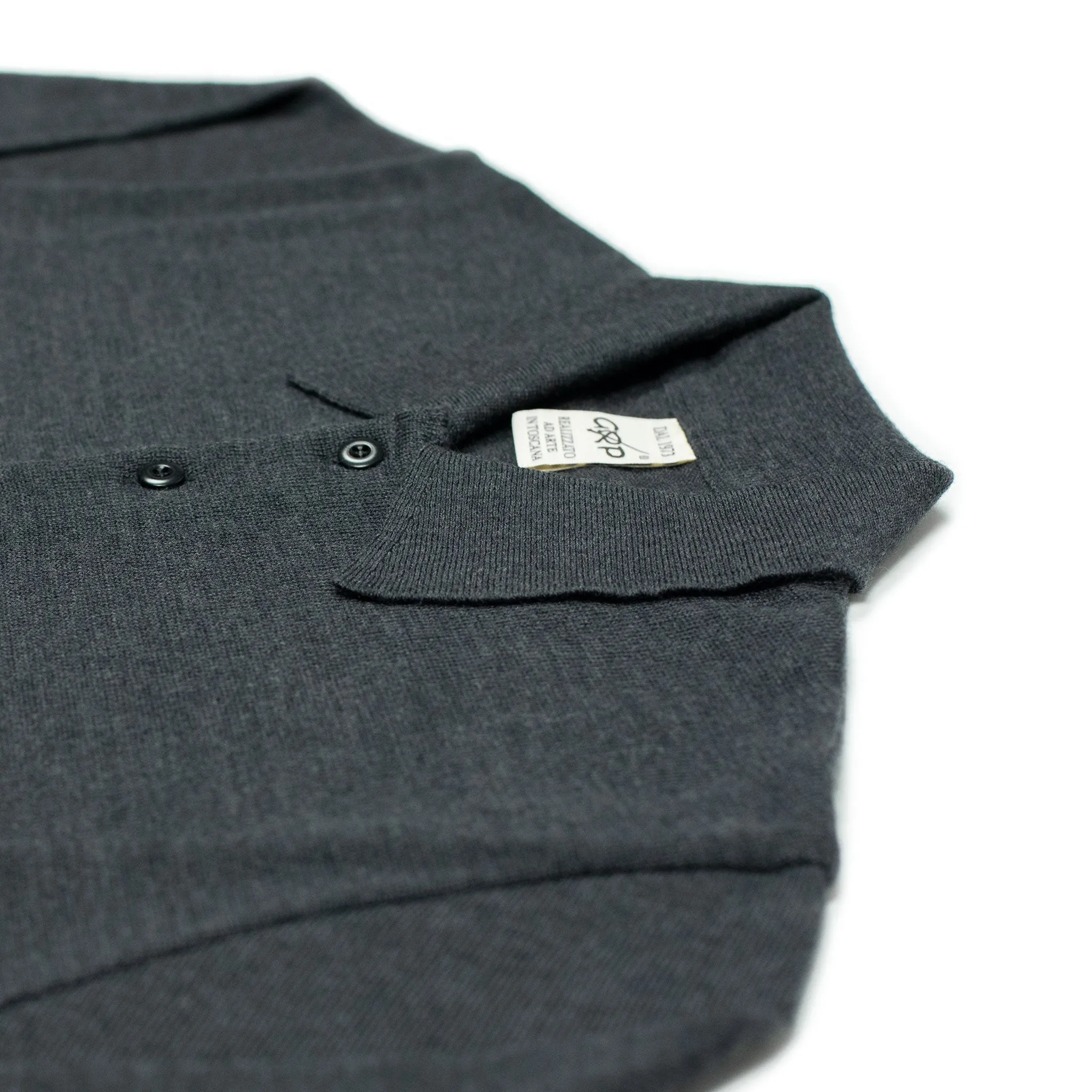 Knit long sleeve polo in Charcoal grey merino wool (restock)