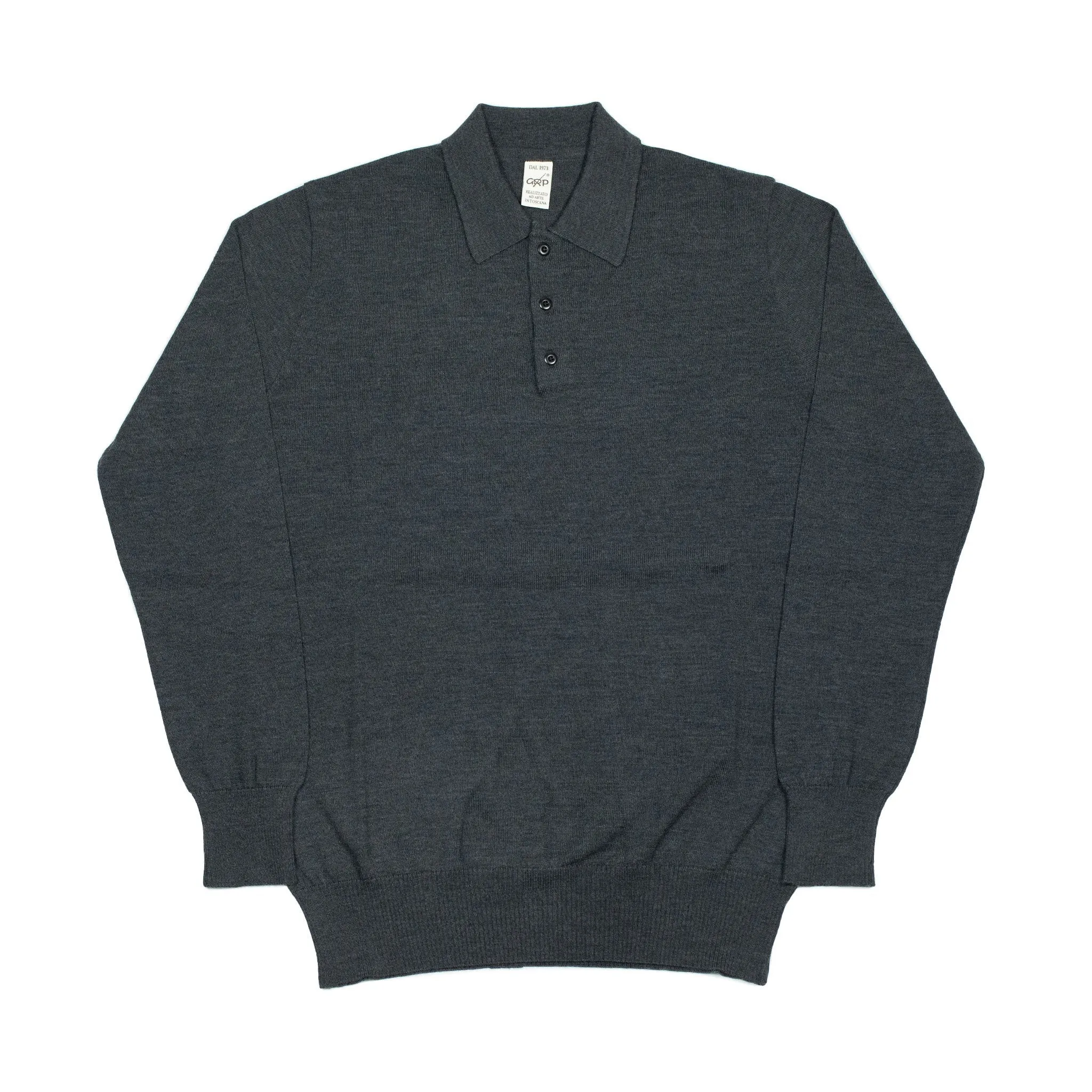 Knit long sleeve polo in Charcoal grey merino wool (restock)