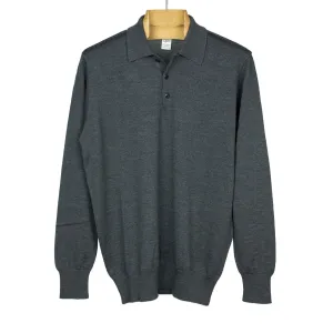 Knit long sleeve polo in Charcoal grey merino wool (restock)