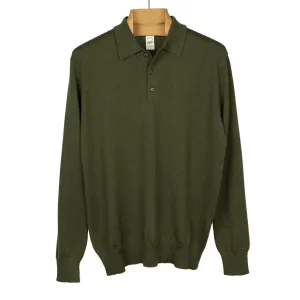 Knit long sleeve polo in deep green merino wool (restock)