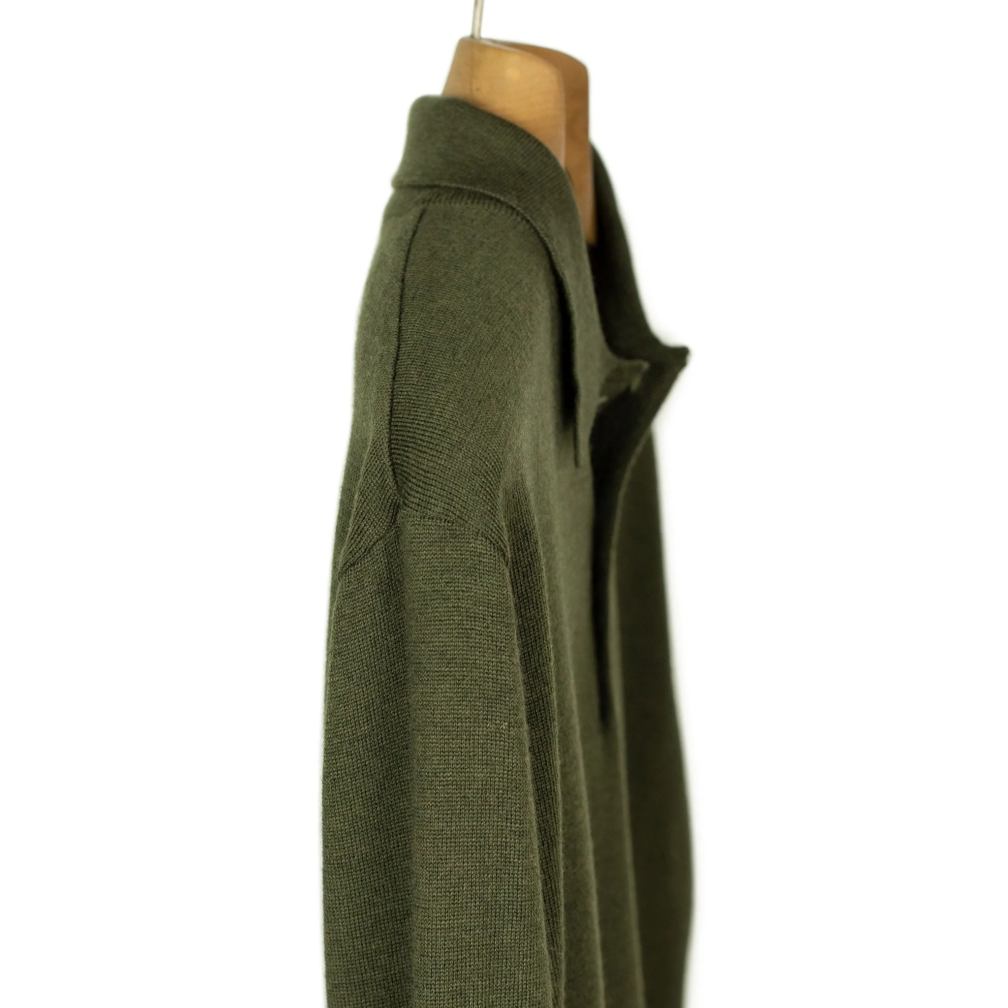 Knit long sleeve polo in deep green merino wool (restock)