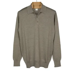 Knit long sleeve polo in fangio taupe merino wool (restock)