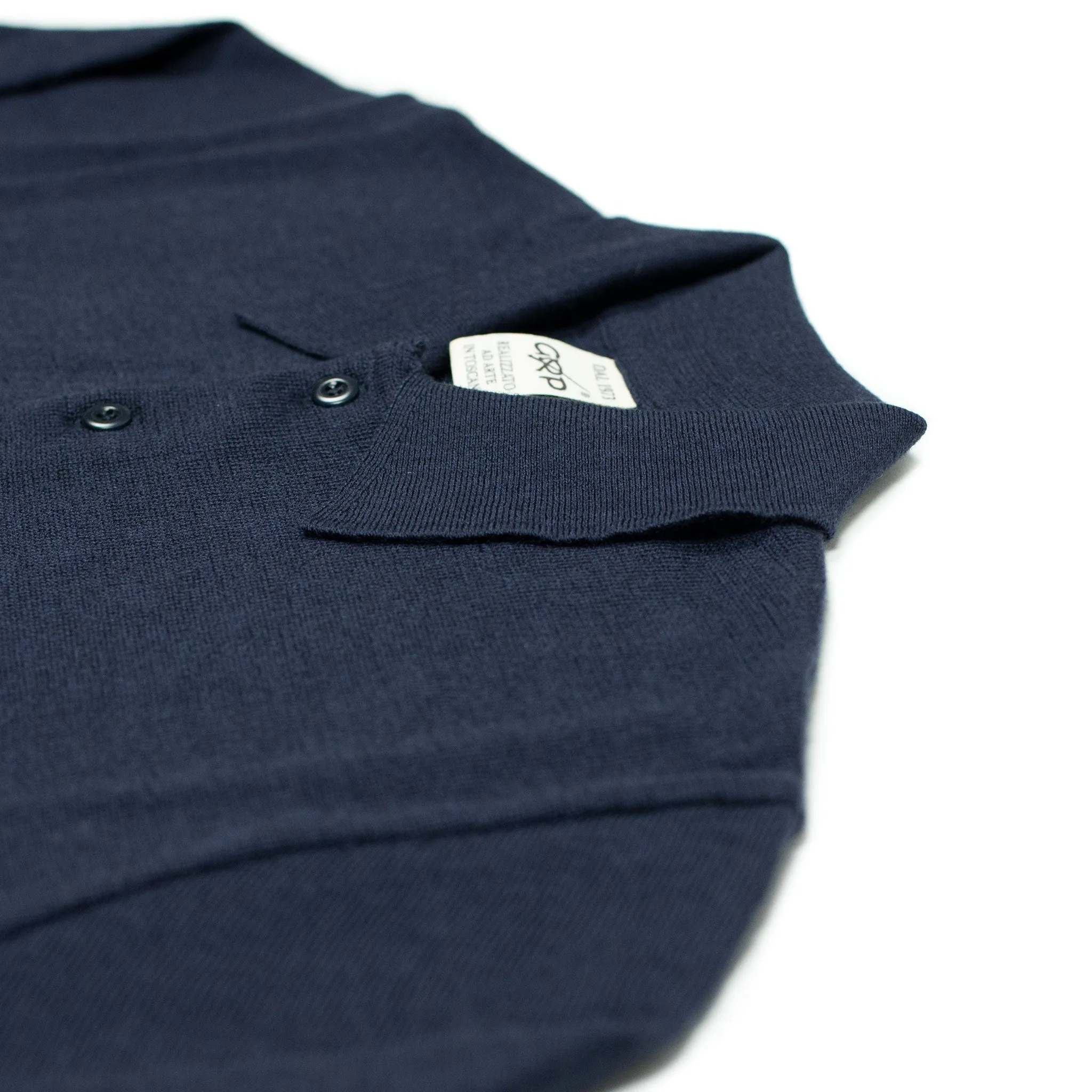 Knit long sleeve polo in navy merino wool (restock)