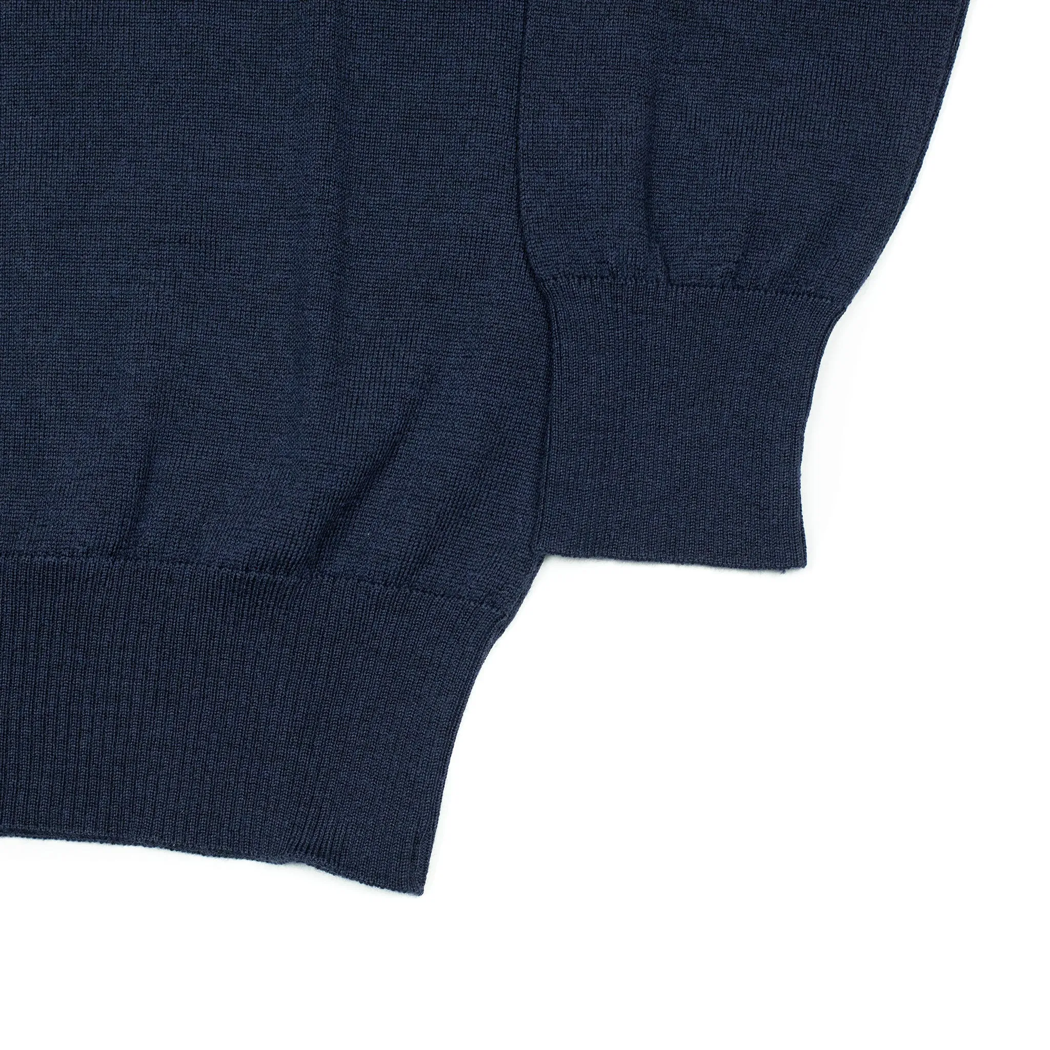 Knit long sleeve polo in navy merino wool (restock)