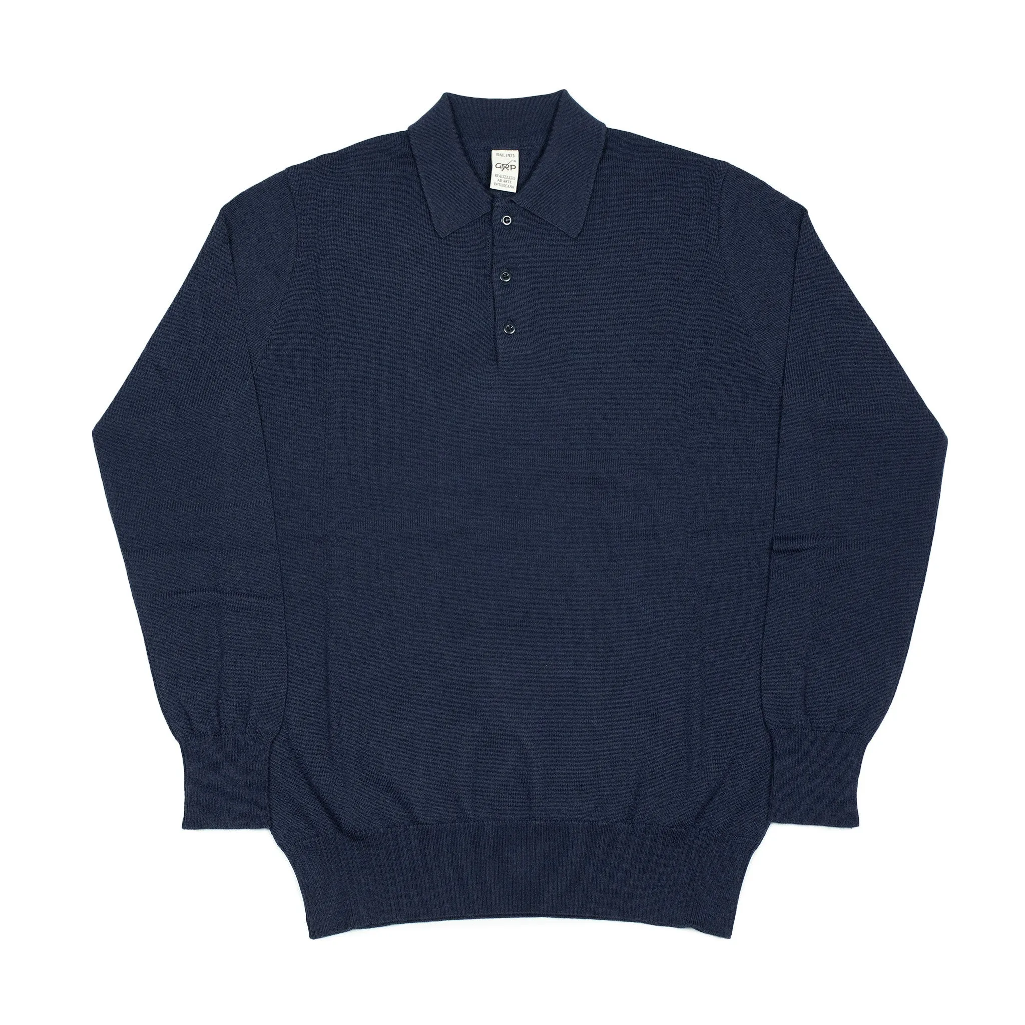 Knit long sleeve polo in navy merino wool (restock)