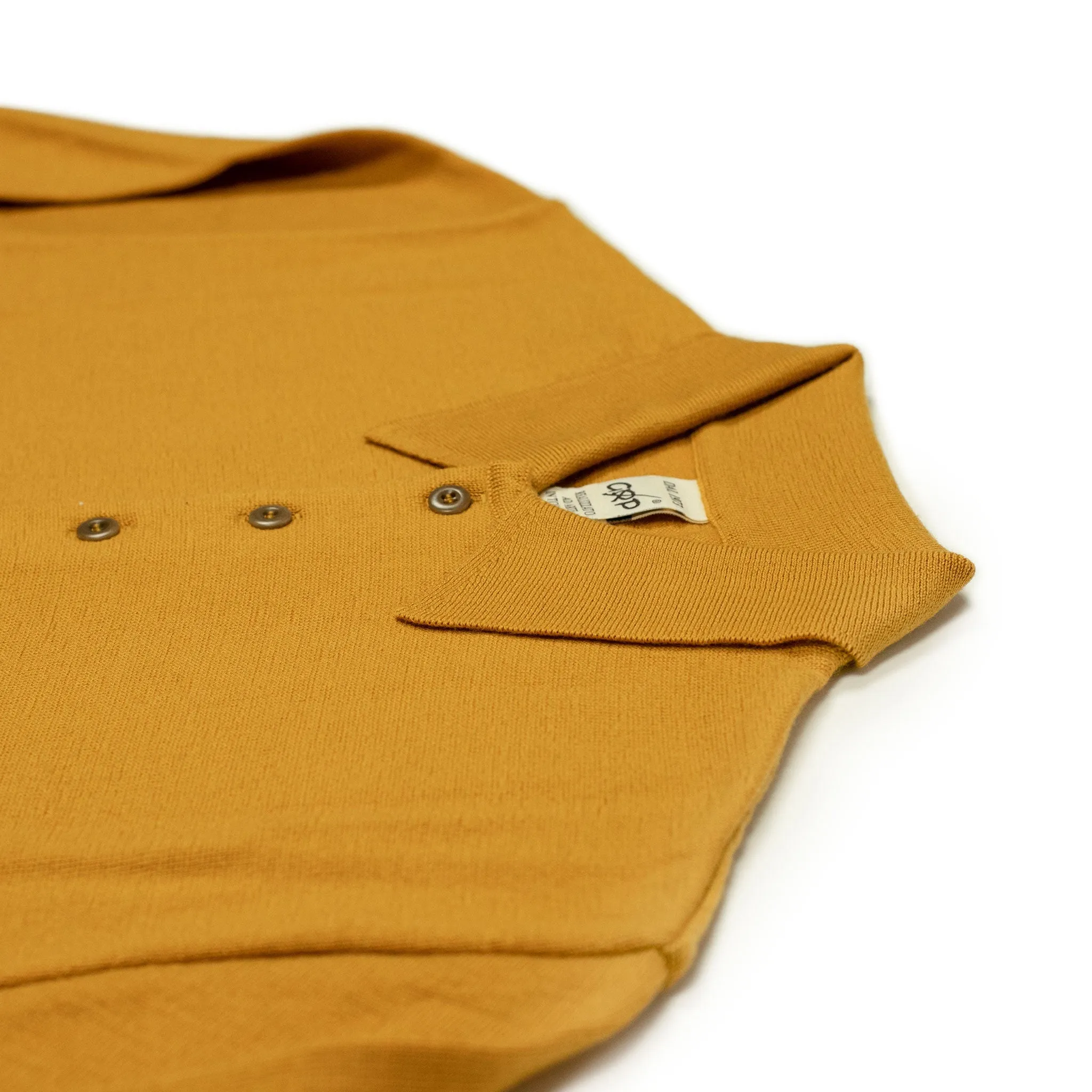 Knit long sleeve polo in ochre merino wool (restock)