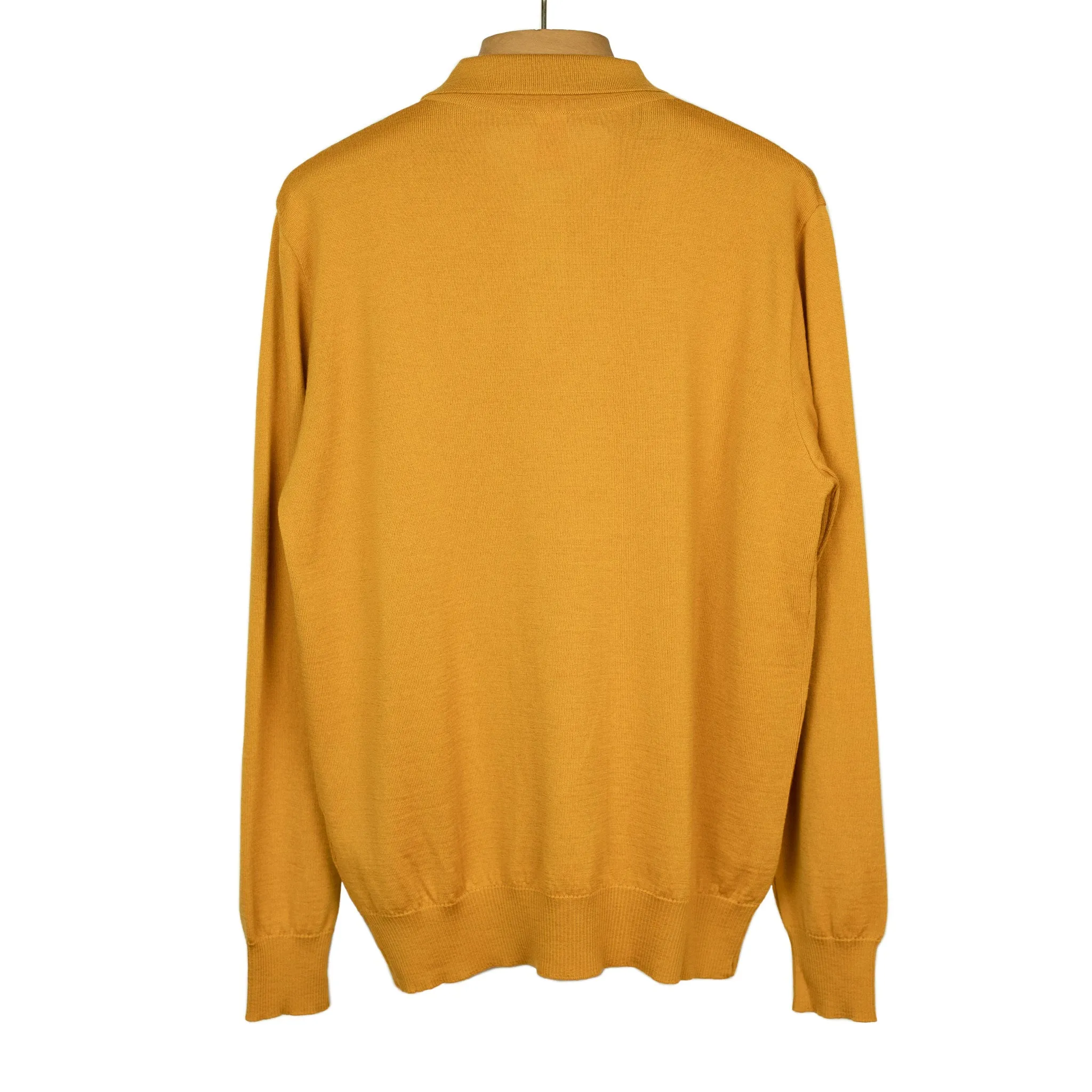 Knit long sleeve polo in ochre merino wool (restock)