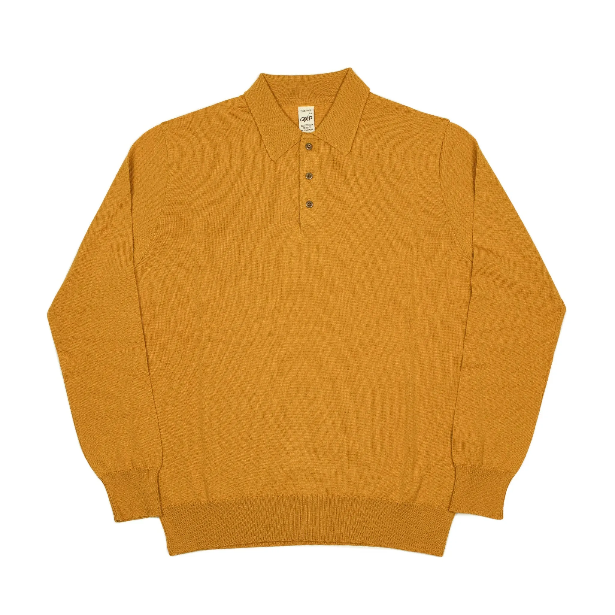 Knit long sleeve polo in ochre merino wool (restock)