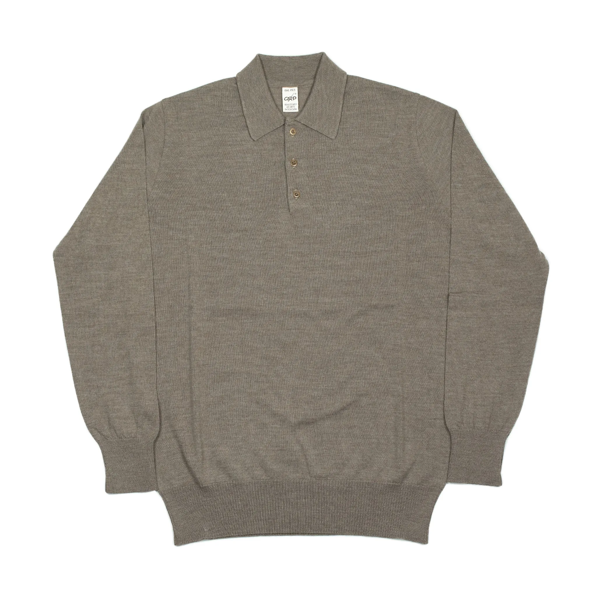 Knit long sleeve polo in taupe merino wool (restock)