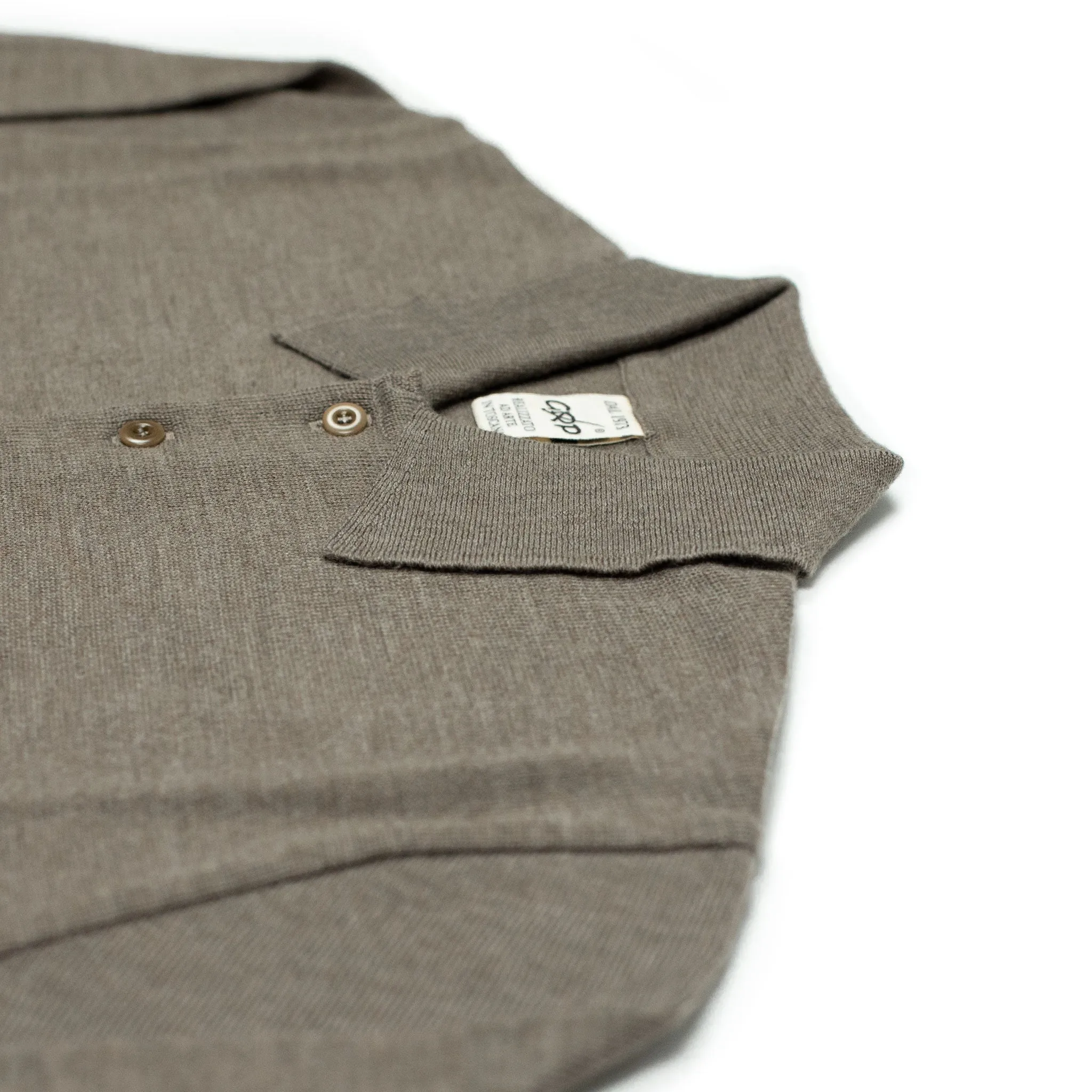 Knit long sleeve polo in taupe merino wool (restock)