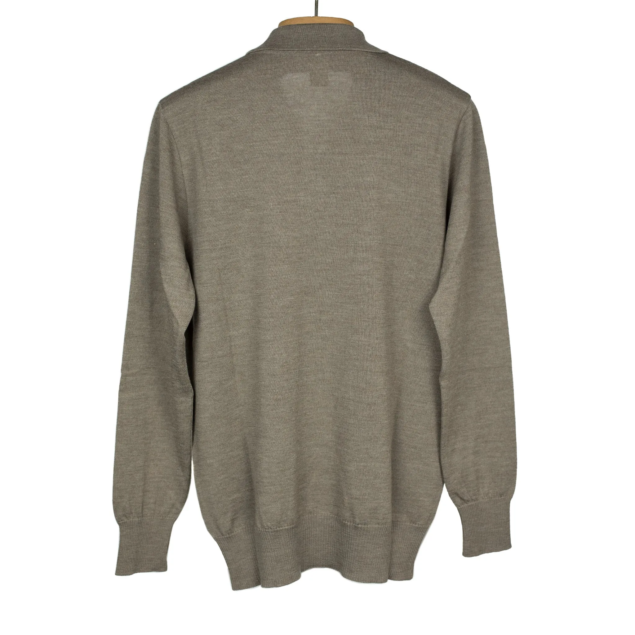 Knit long sleeve polo in taupe merino wool (restock)