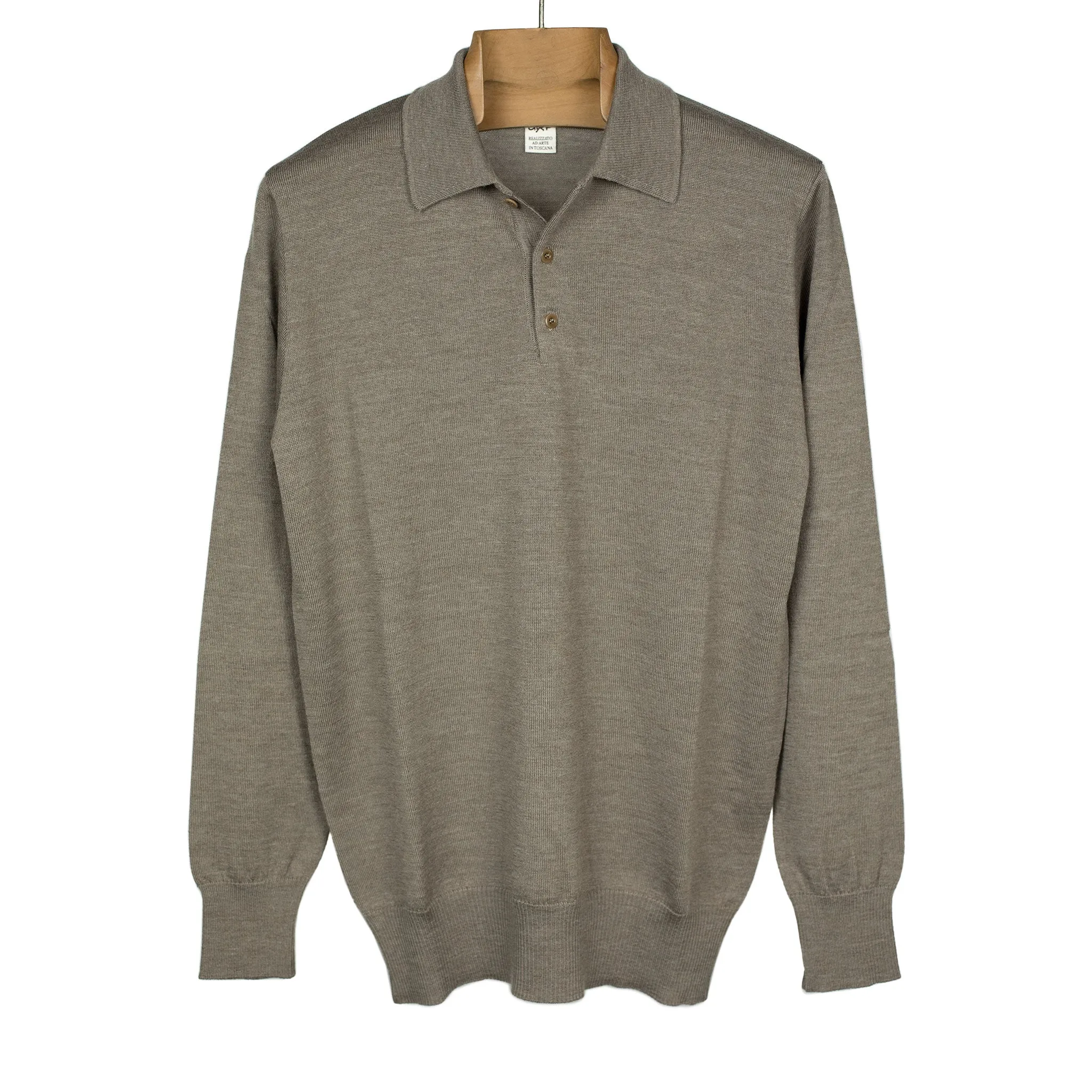 Knit long sleeve polo in taupe merino wool (restock)