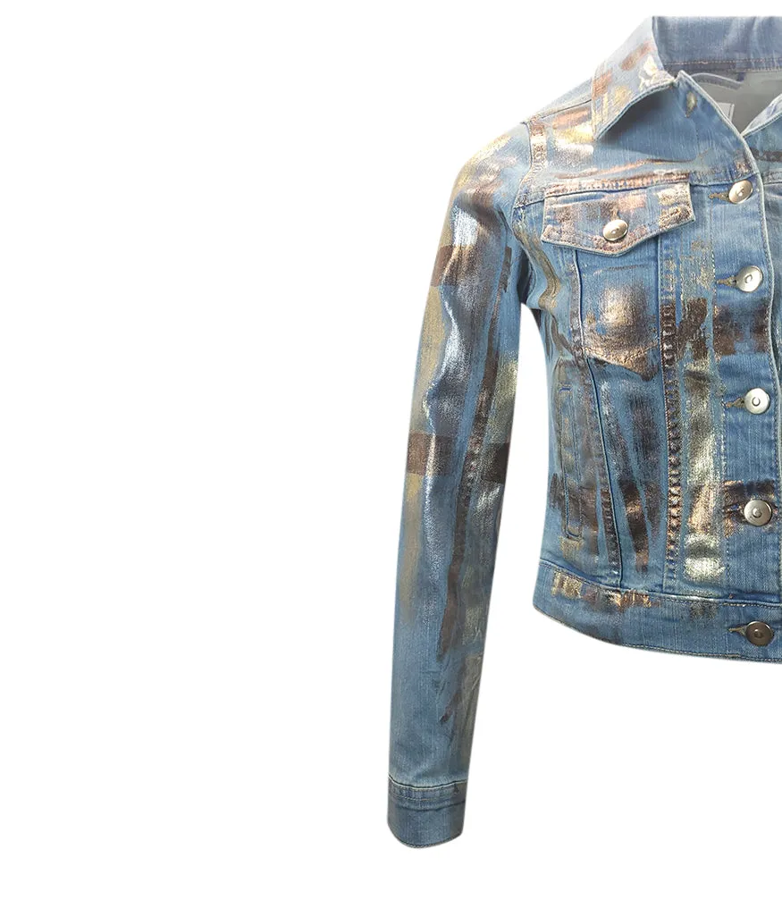 Madison Maison™ Light Blue/Gold Cotton Slim Jean Jacket