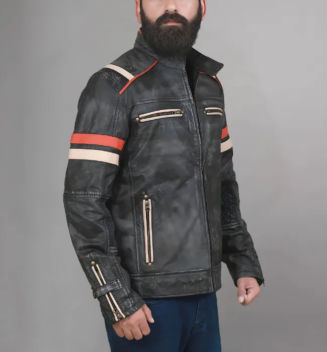 Men’s Cafe Racer Retro Moto Distressed Leather Jacket