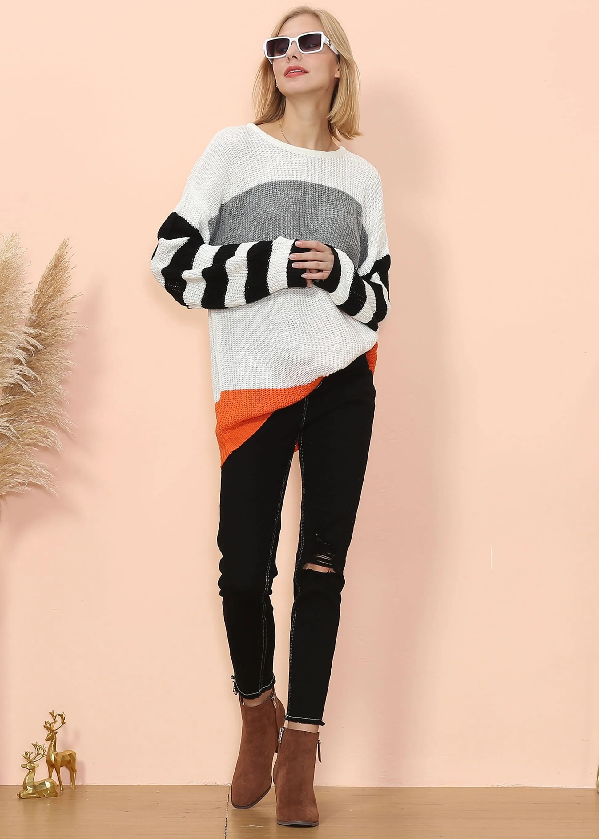 Mixed Striped Oversized Sweater