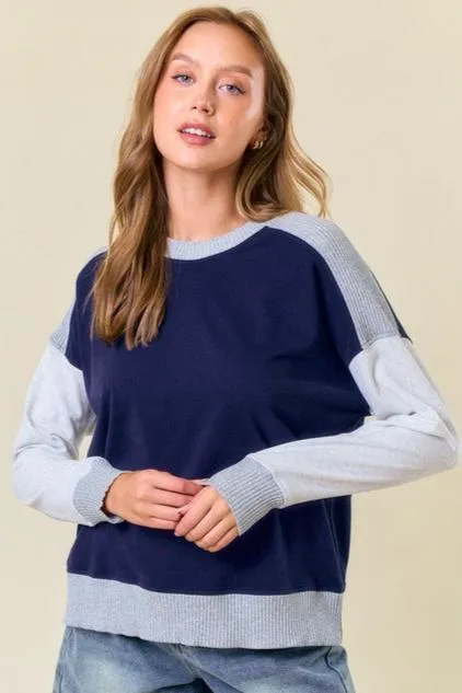 Navy & Gray Soft Ribbed Pullover