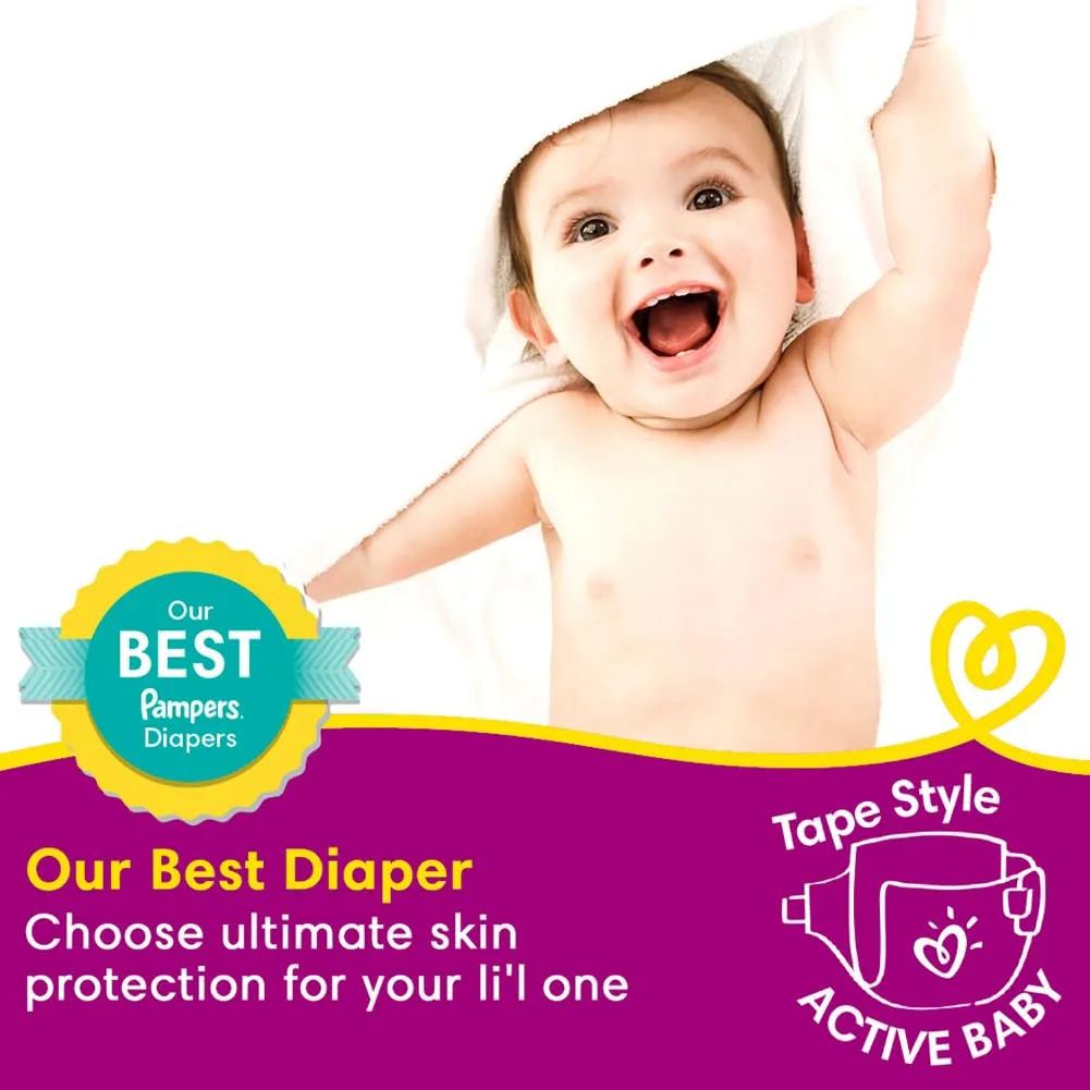 Pampers Active Baby Tape Style Diapers, Large (L) Size, 50 Count, Adjustable Fit with 5 star skin protection, 9-14kg Diapers