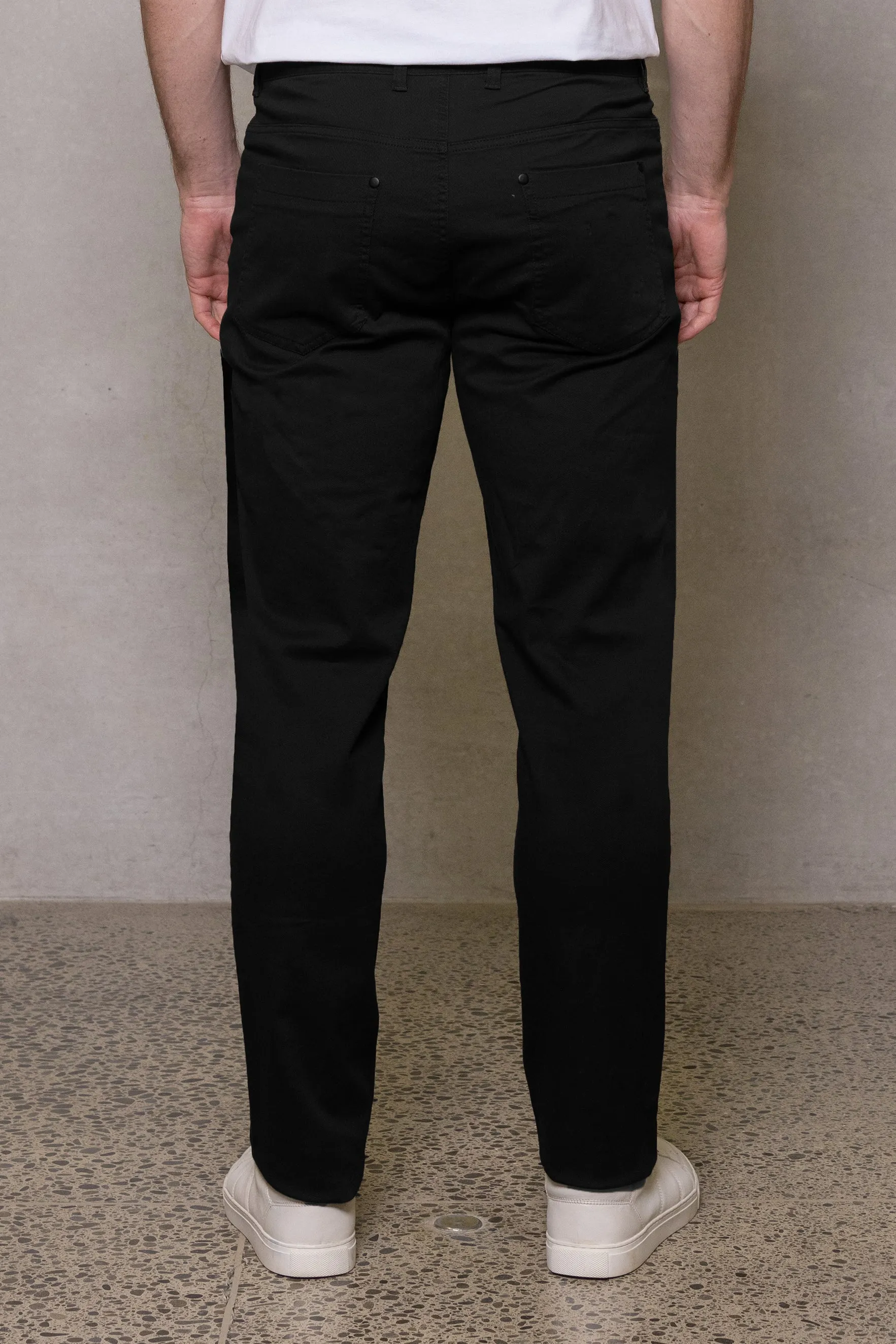 Pete Five Pocket Cotton Chino: Black