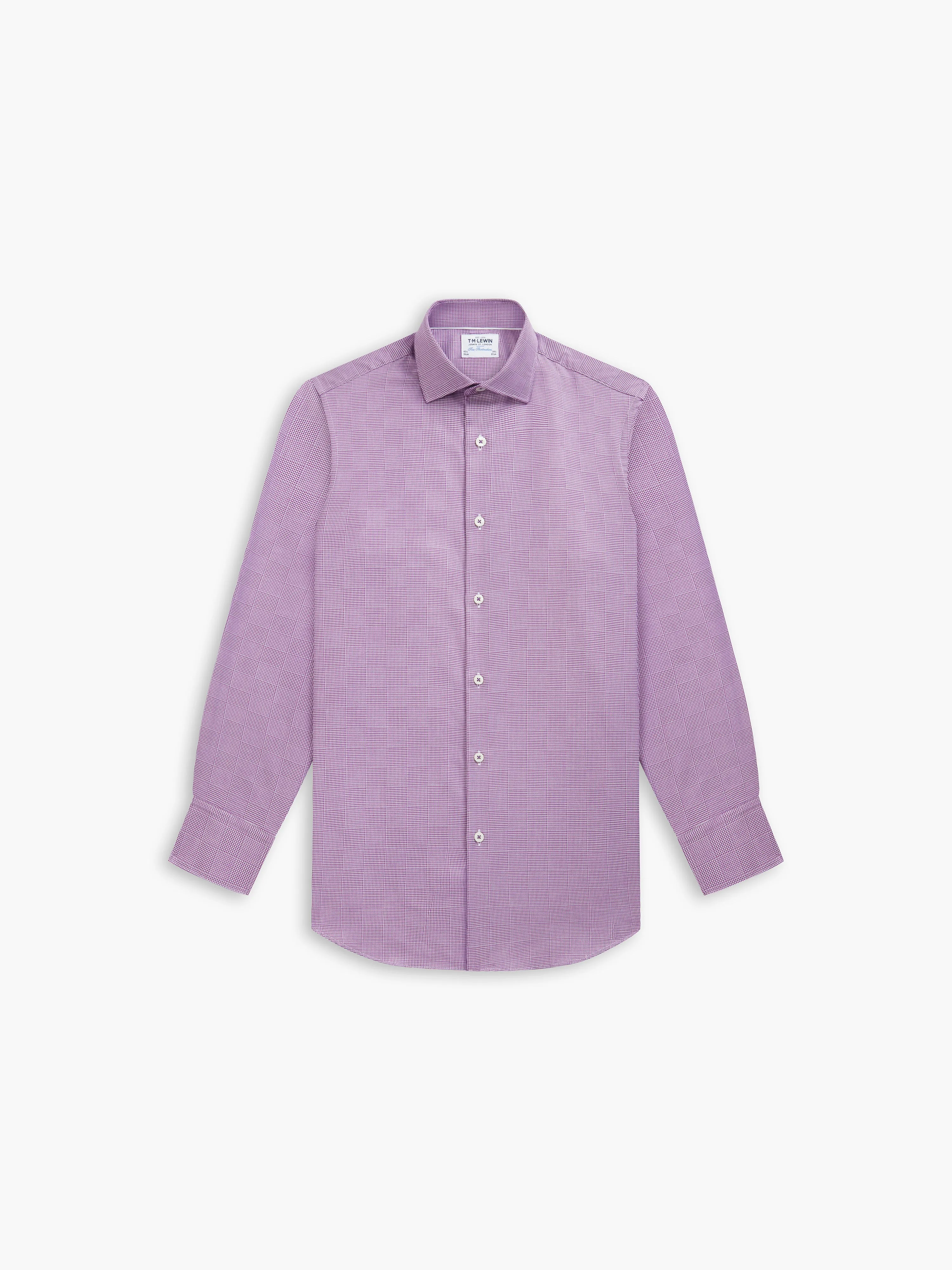 Plum Optical Dogtooth Plain Weave Fitted Single Cuff Classic Collar Shirt