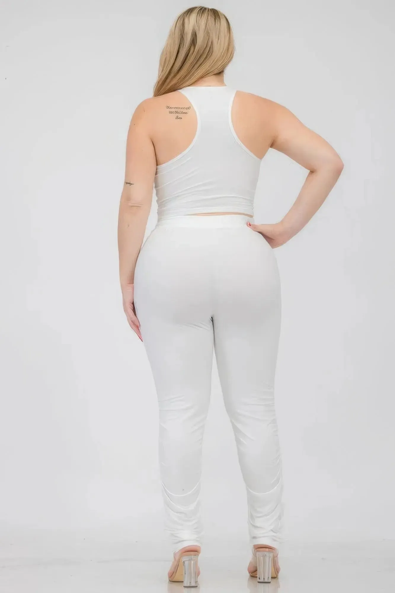 Plus Size Crop Tank Top & Ruched Pants Set