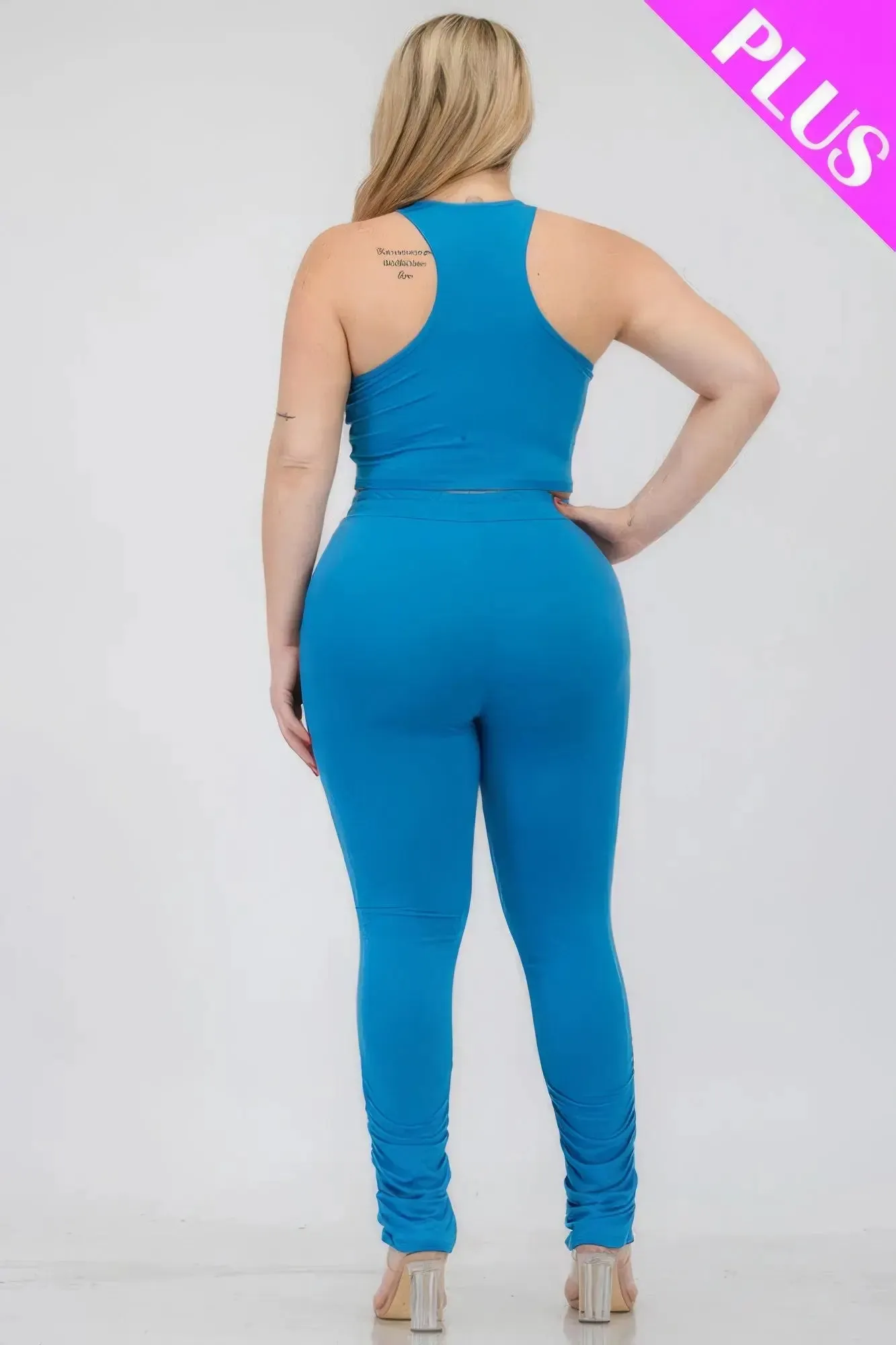 Plus Size Crop Tank Top & Ruched Pants Set