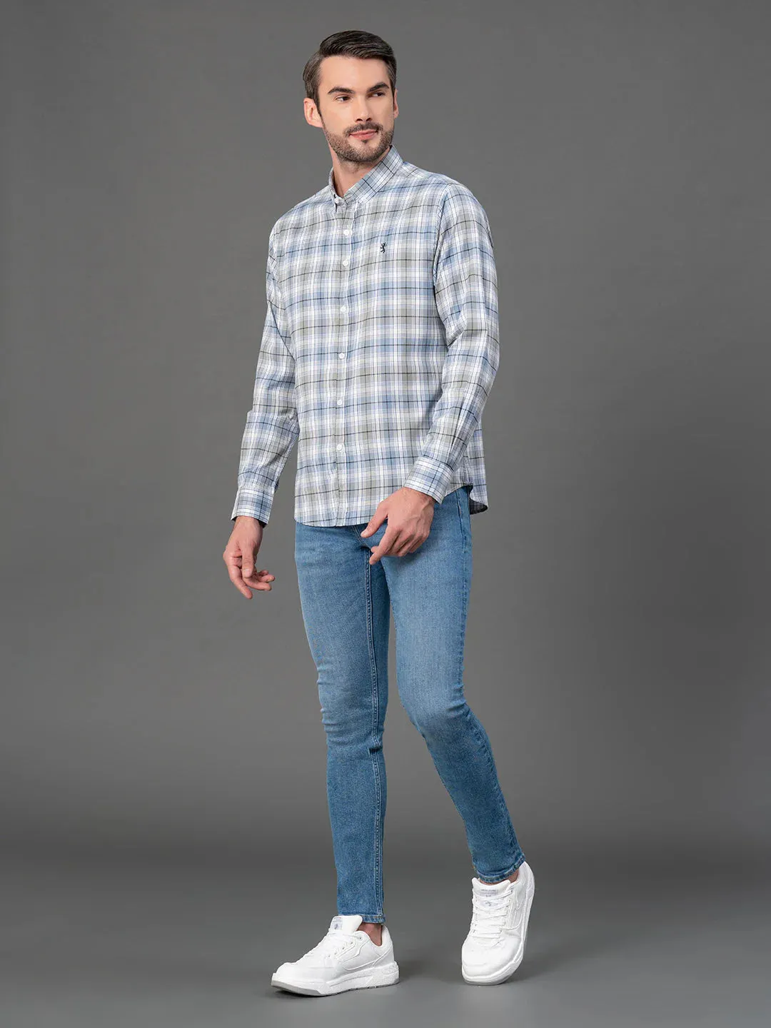 RedTape Blue Checked Shirt for Men | Classic & Versatile