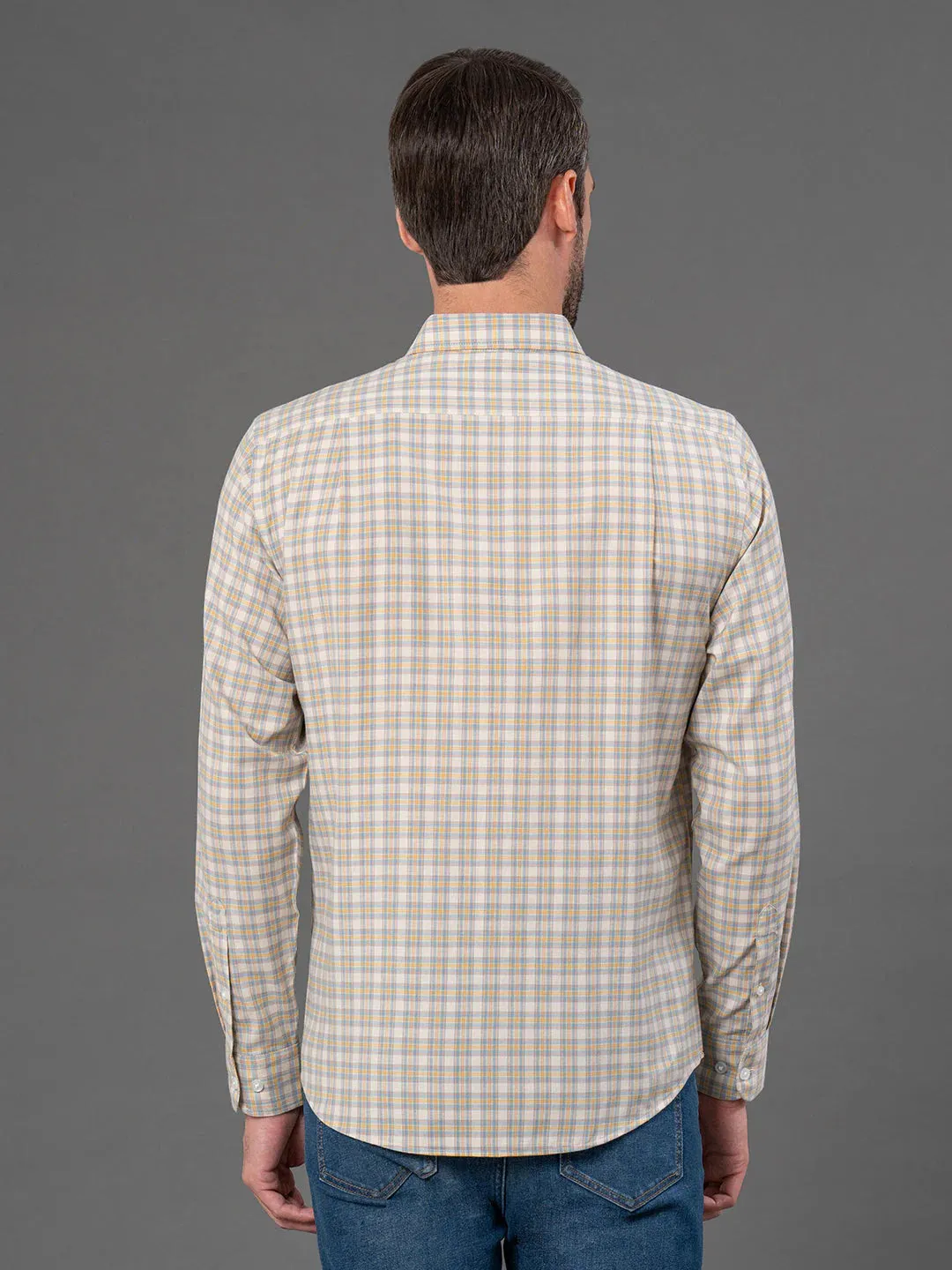 RedTape Light Khaki Checked Shirt for Men | Classic & Versatile