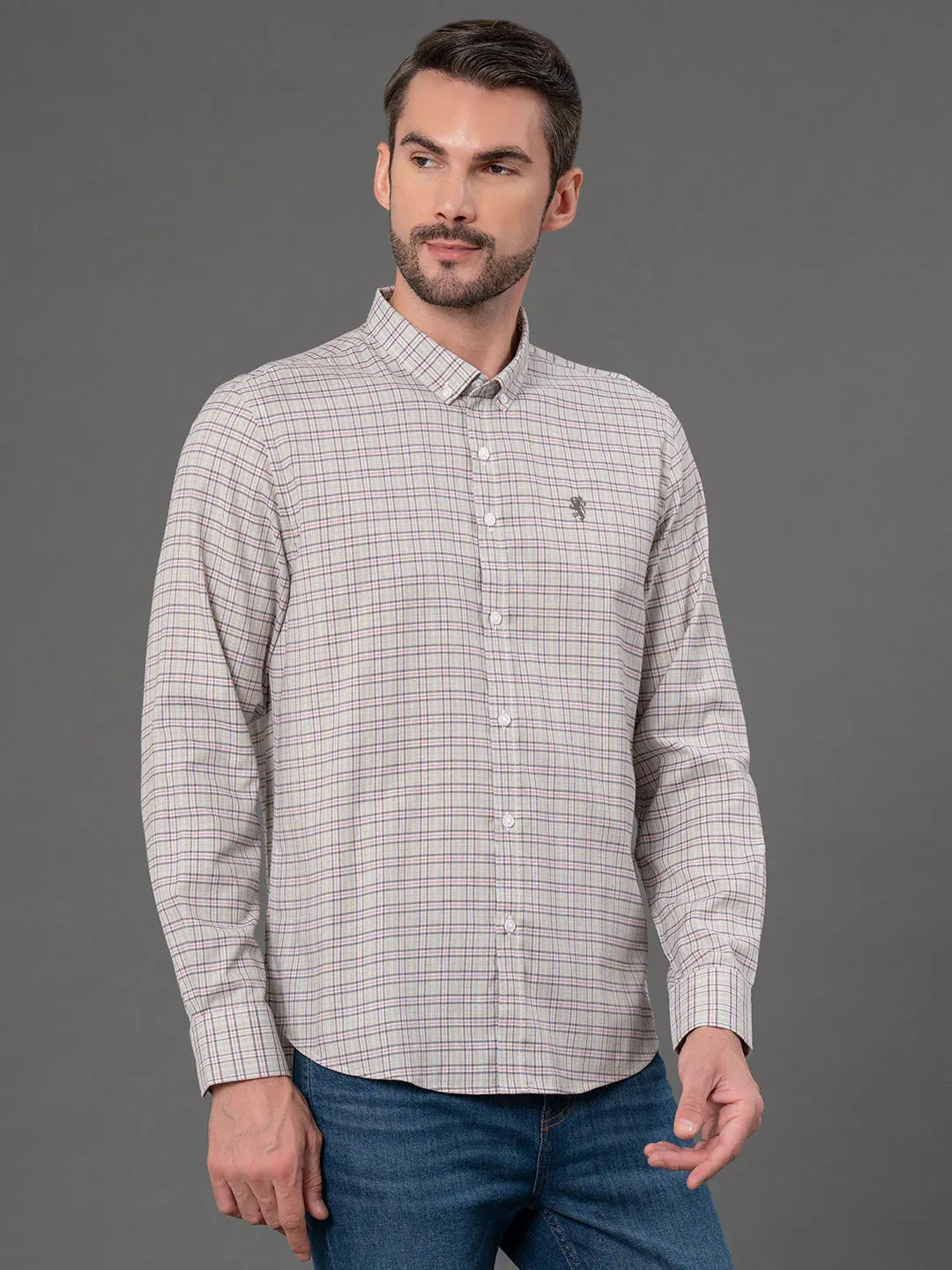 RedTape Mauve Checked Shirt for Men | Classic & Versatile