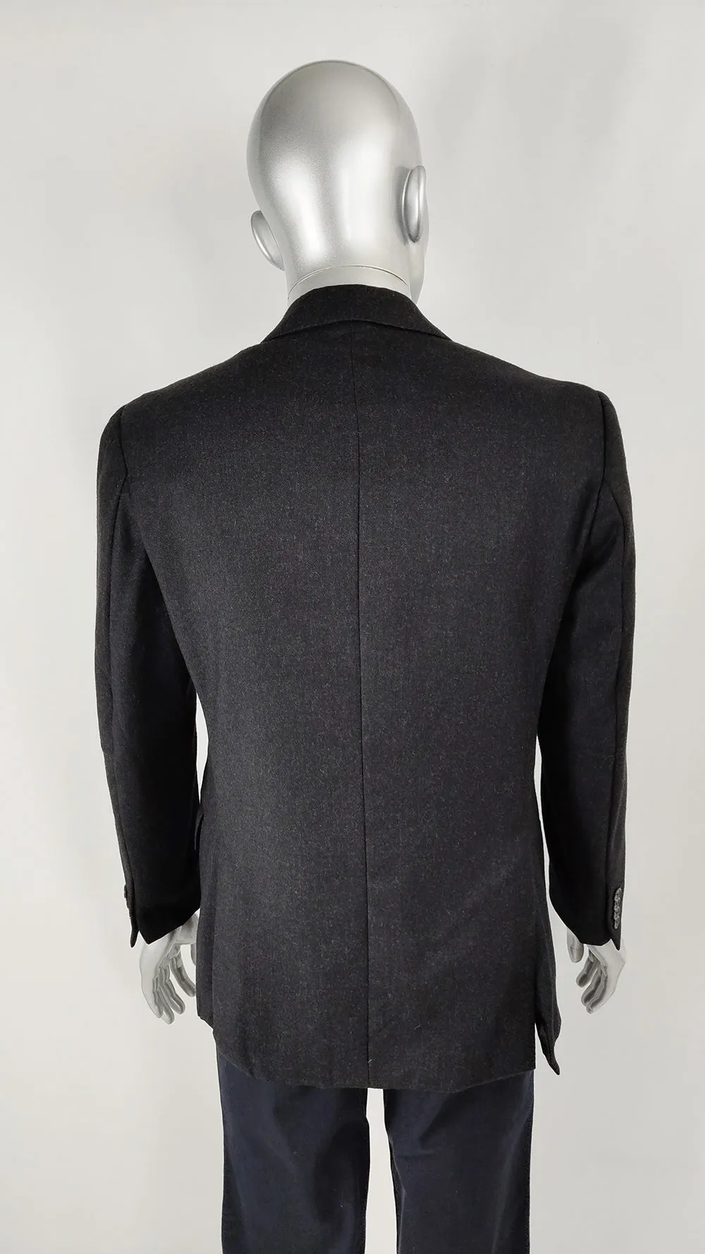 Riccardo Havana Mens Vintage Grey Merino Wool Blazer, 1980s