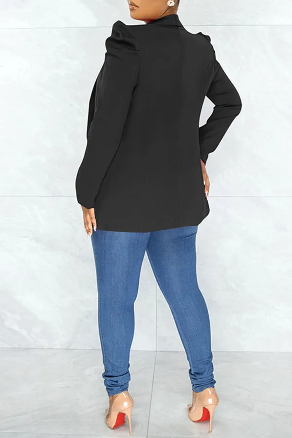 Ruched Long Sleeve Open Front Blazer