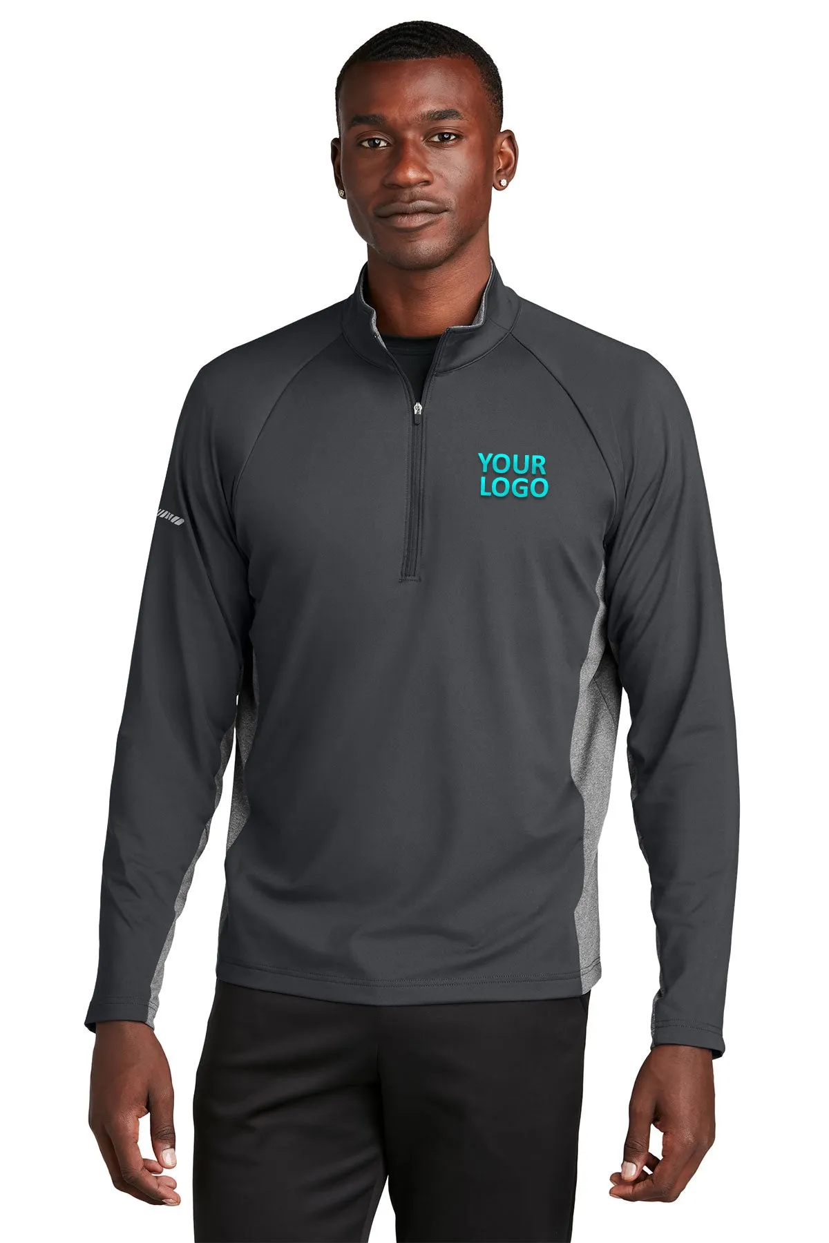 Sport-Tek Sport-Wick Stretch Contrast Customized 1/2-Zip Pullovers, Charcoal Grey/ Charcoal Grey Heather